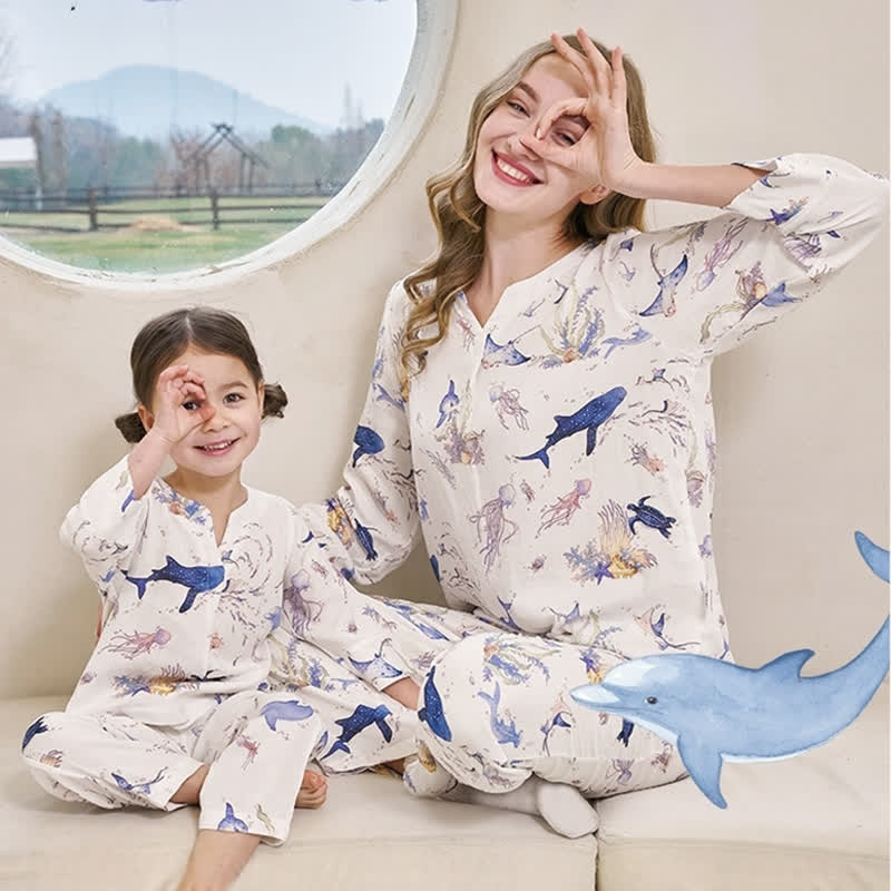 Underwater World Bamboo Fiber Parent-child Pajama Set