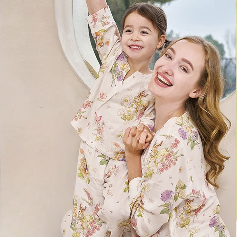 Bamboo Fiber Parent-child Floral Pajama Set - Child-150cm - image 0