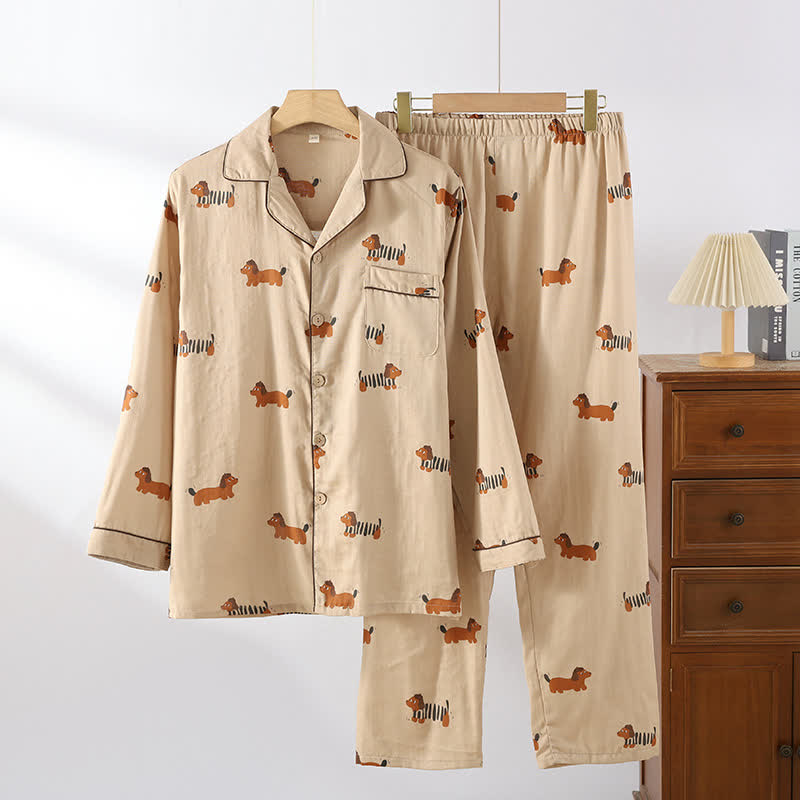 Pure Cotton Cute Dog Couple Pajama Set