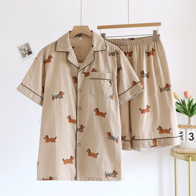 Cute Dachshund Couple Short-sleeve Pajama Set