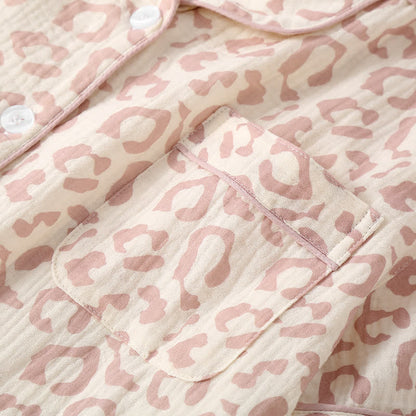 Leopard Print Cotton Gauze Lapel Pajama Set(3PCS)
