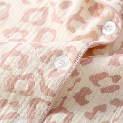Leopard Print Cotton Gauze Lapel Pajama Set(3PCS)