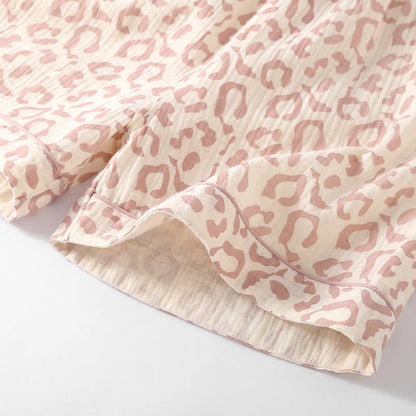 Leopard Print Cotton Gauze Lapel Pajama Set(3PCS)