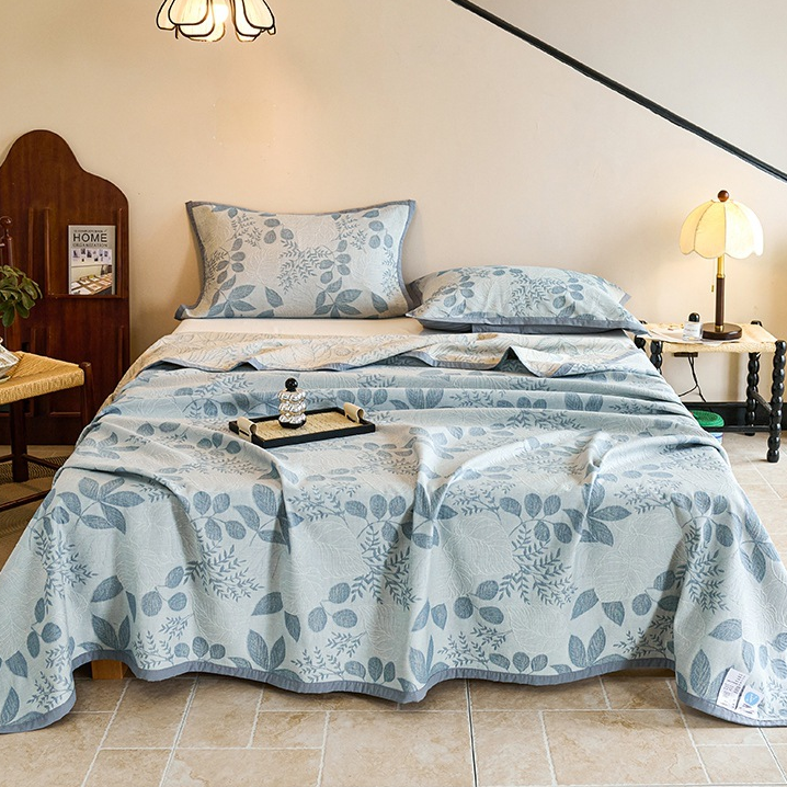 Pure Cotton Lightweight Rural Soft Quilt - Gray Blue - Quilt with 2PCS Pillowcases - King - image 10