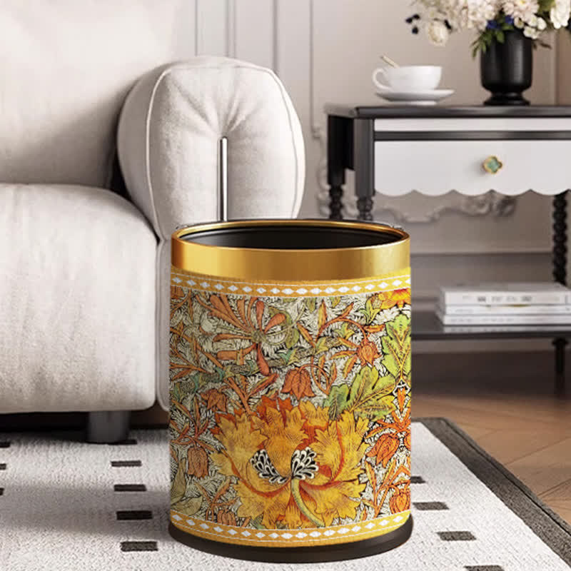 Ownkoti Double Layer Durable Vintage Floral Trash Bin - Standard-Yellow Circle - 9"W x 9"L x 10"H - image 0