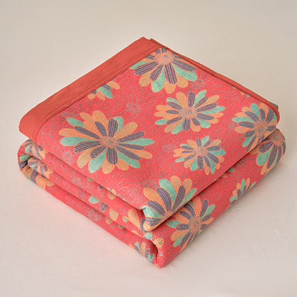 Floral Cotton Gauze Yarn-dyed Jacquard Blanket