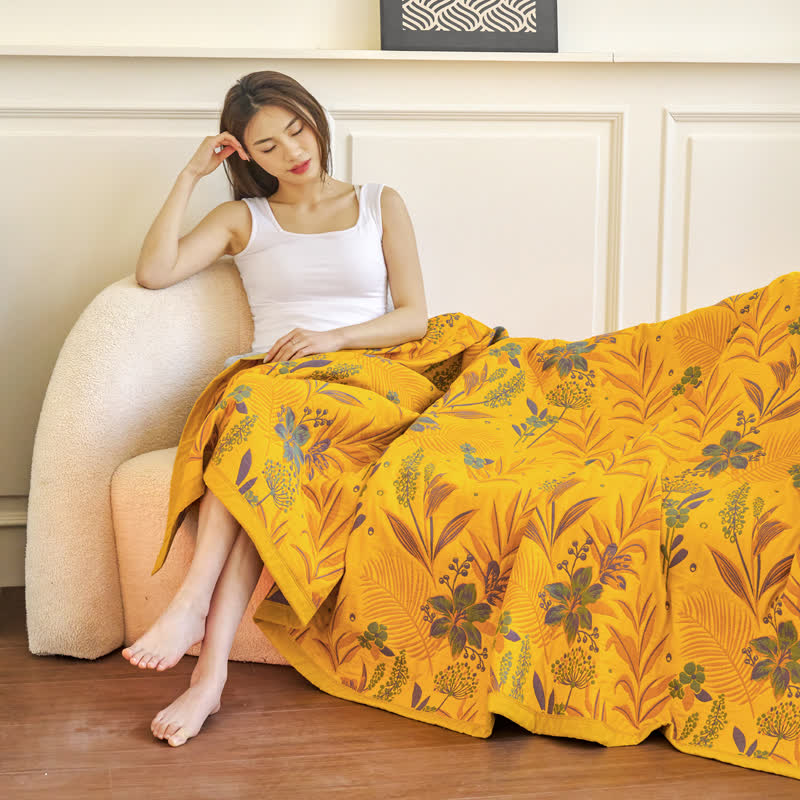 Three Layer Cotton Gauze Comfy Floral Blanket