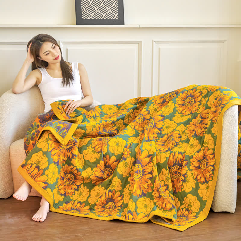 Cotton Gauze Reverisible Blomming Flower Blanket