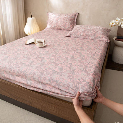 Double Layer Gauze Jacquard Floral Fitted Sheet