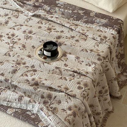 Vintage Floral Cotton Gauze Tassel Reversible Quilt