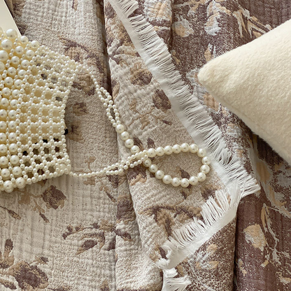 Vintage Floral Cotton Gauze Tassel Reversible Blanket