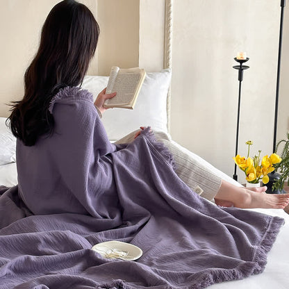 Simple Solid Color Tassel Cotton Gauze Blanket