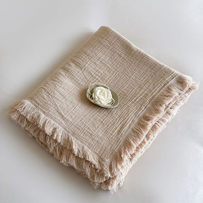 Simple Solid Color Tassel Cotton Gauze Blanket