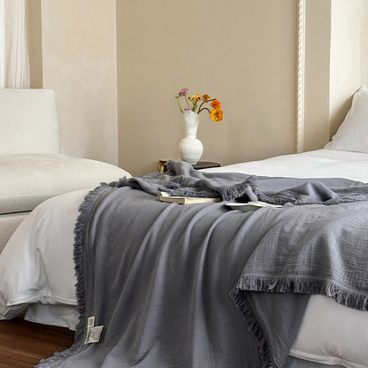 Simple Solid Color Tassel Cotton Gauze Blanket