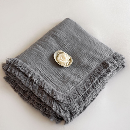 Simple Solid Color Tassel Cotton Gauze Blanket