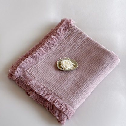 Simple Solid Color Tassel Cotton Gauze Blanket