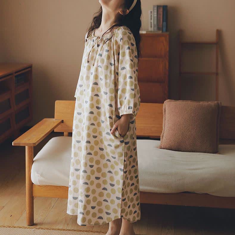 Round-neck Geometric Cotton Gauze Nightdress