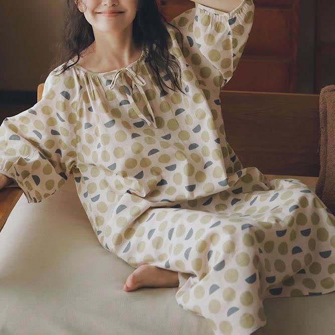 Round-neck Geometric Cotton Gauze Nightdress