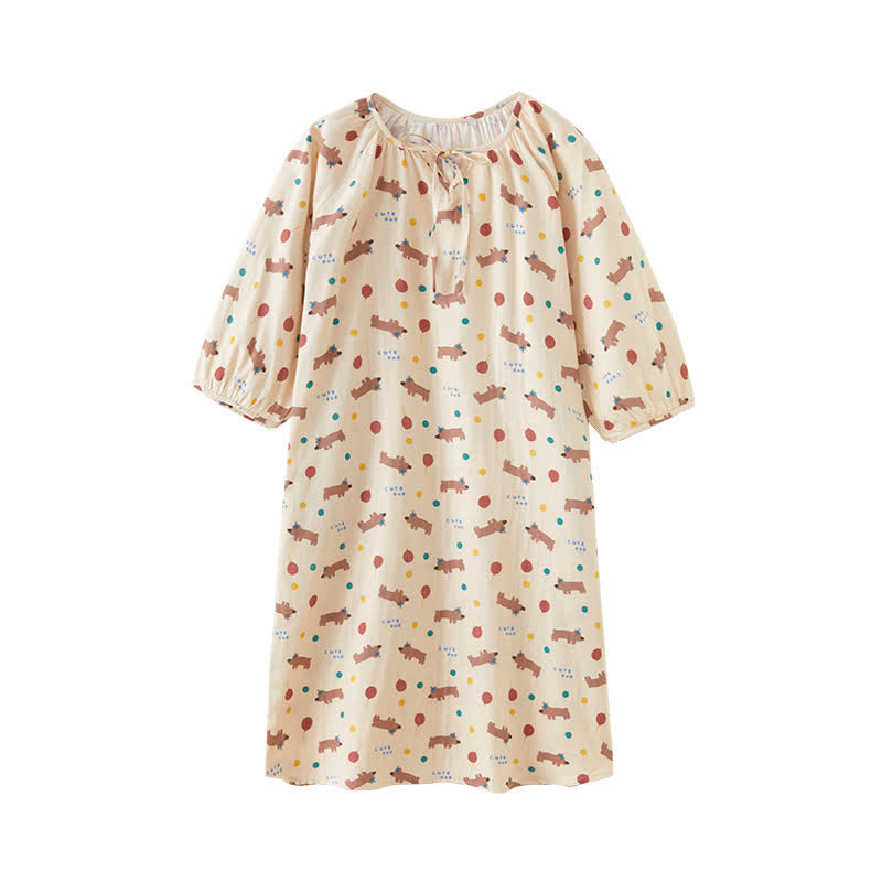 Cute Dog Cotton Gauze Comfy Nightdress