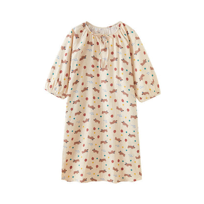 Cute Dog Cotton Gauze Comfy Nightdress