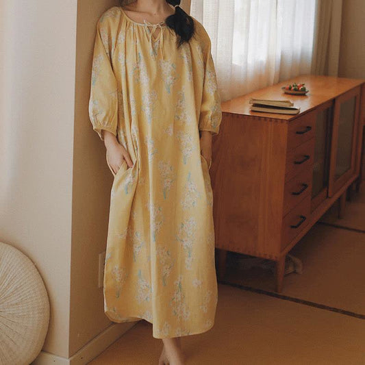 Cotton Gauze Breathable Floral Nightdress