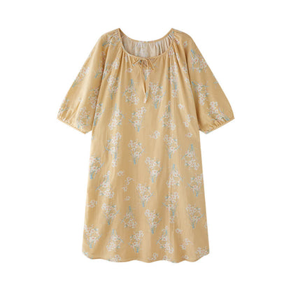 Cotton Gauze Breathable Floral Nightdress