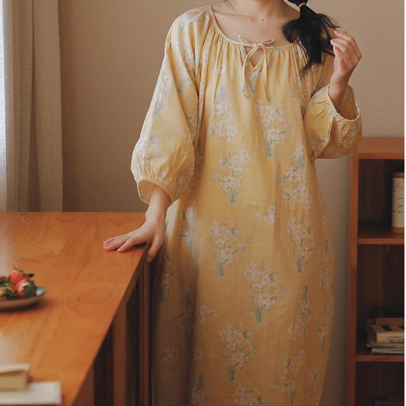 Cotton Gauze Breathable Floral Nightdress