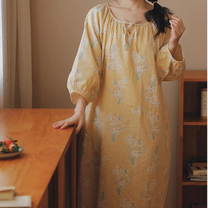 Cotton Gauze Breathable Floral Nightdress