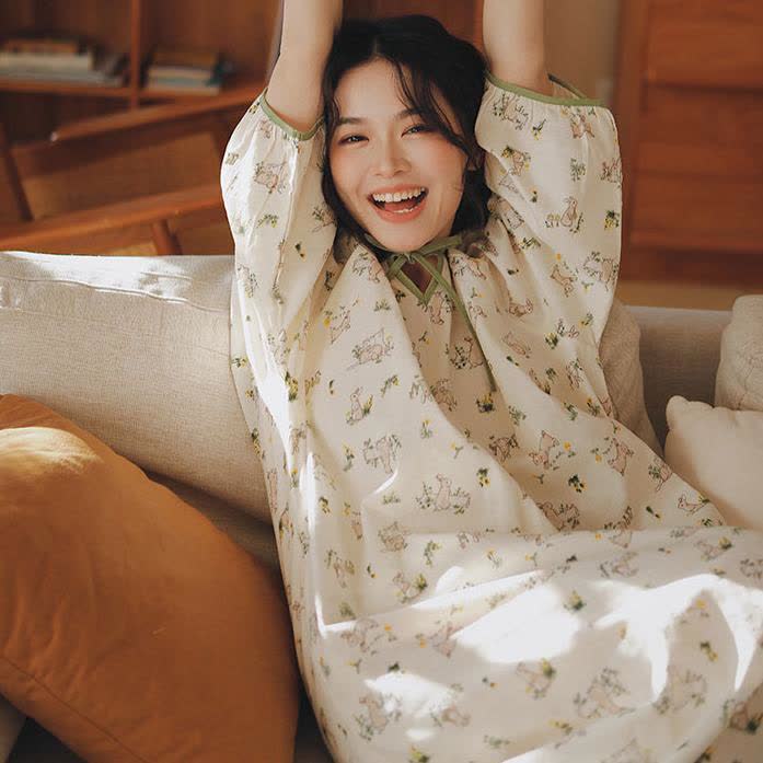 Rural Rabbit Cotton Gauze Soft Nightdress
