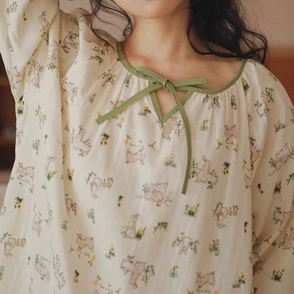 Rural Rabbit Cotton Gauze Soft Nightdress