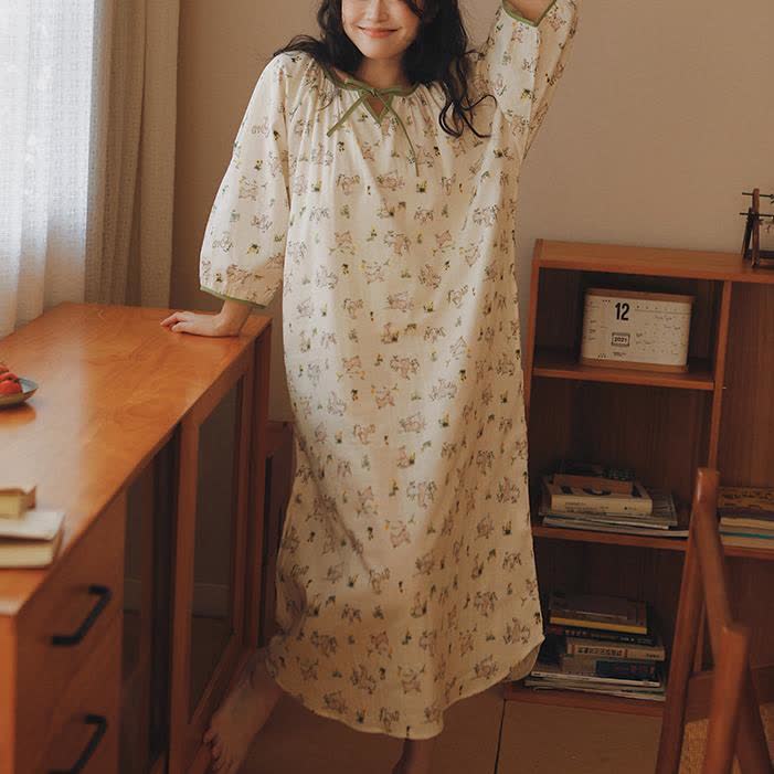 Rural Rabbit Cotton Gauze Soft Nightdress