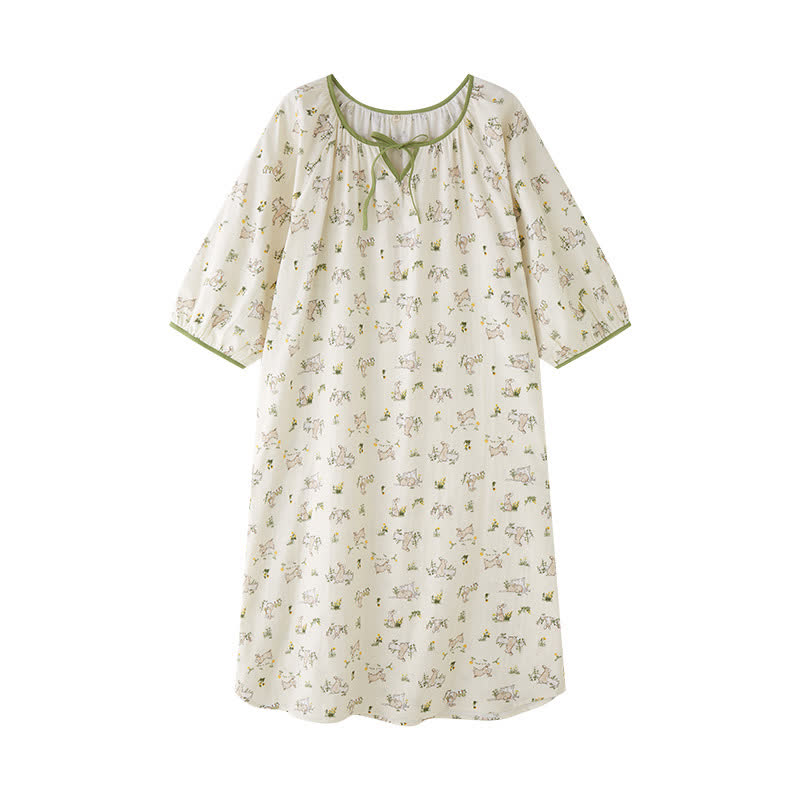 Rural Rabbit Cotton Gauze Soft Nightdress