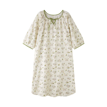 Rural Rabbit Cotton Gauze Soft Nightdress