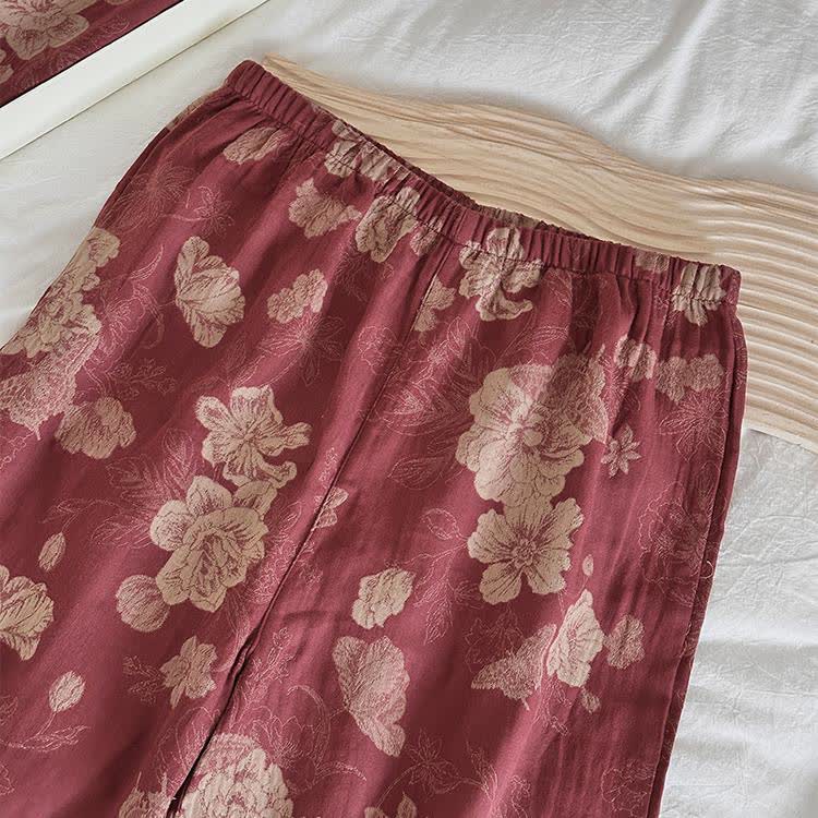 Vintage Floral Cotton Gauze Jacquard Nightwear Set