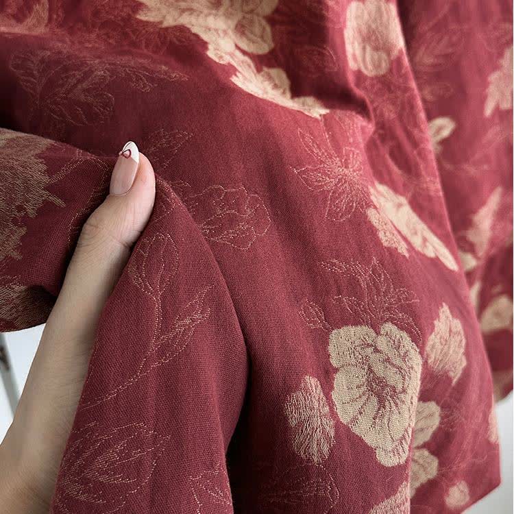 Vintage Floral Cotton Gauze Jacquard Nightwear Set