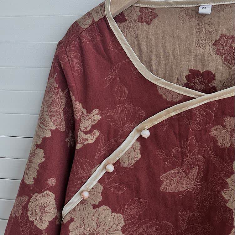 Vintage Floral Cotton Gauze Jacquard Nightwear Set