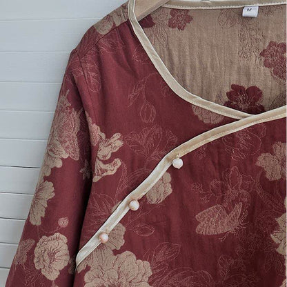 Vintage Floral Cotton Gauze Jacquard Nightwear Set