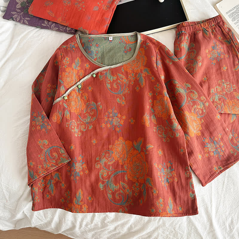 Retro Jacquard Cotton Gauze Casual Pajama Set