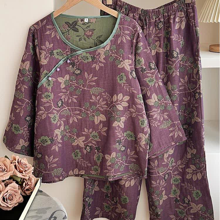 Cotton Gauze Rural Mulberries Pajama Set