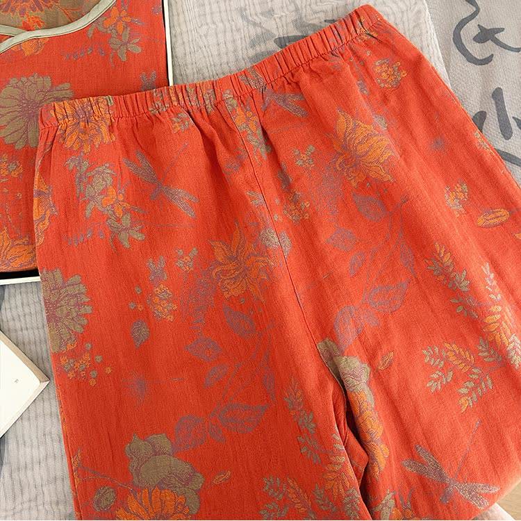 Retro Jacquard Breathable Soft Gauze Pajama Set