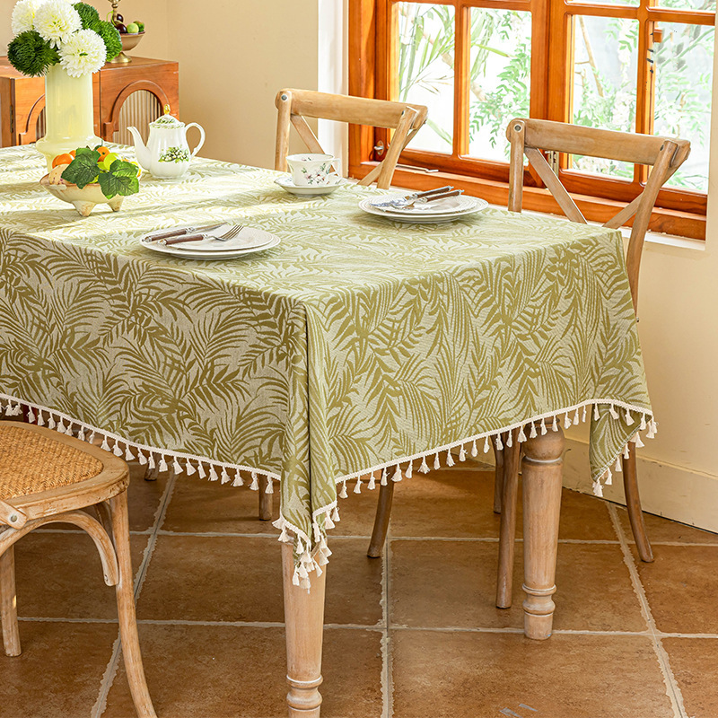 Jacquard Rural Leaf Tassel Tablecloth