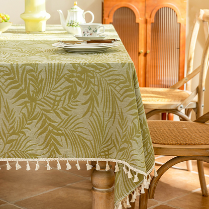 Jacquard Rural Leaf Tassel Tablecloth