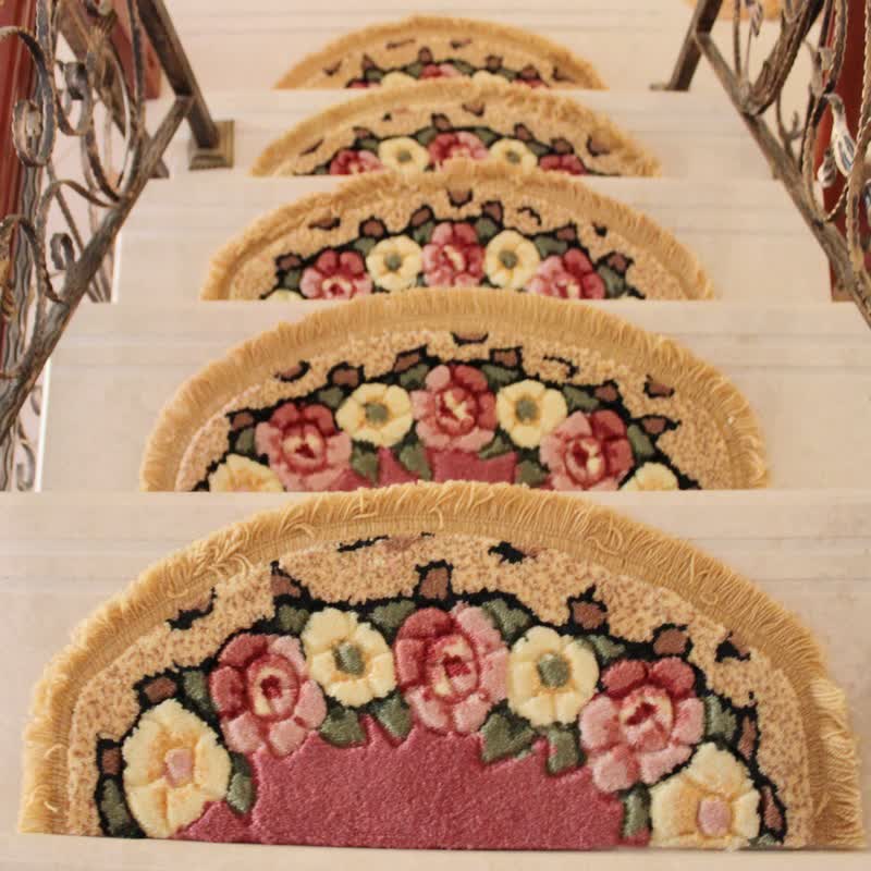 Floral Tassel Non-Slip Carpet Stair Treads