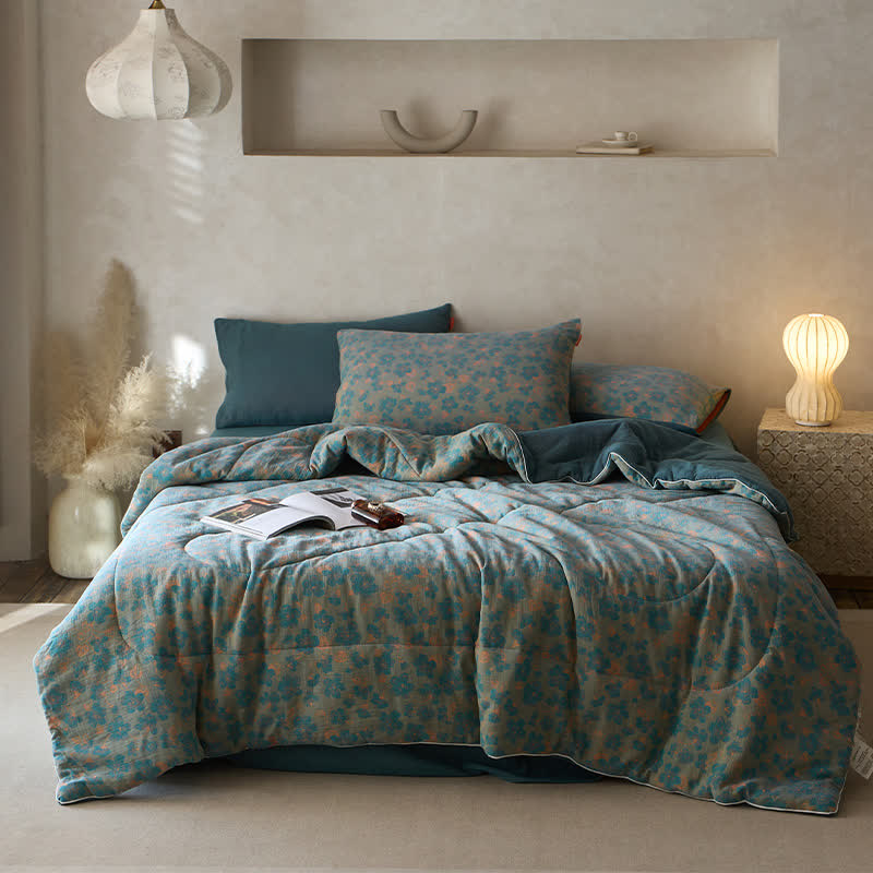 Double Layer Floral Cotton Gauze Bedding