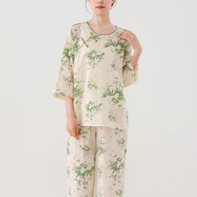 Green Bamboo Cotton Gauze Nightwear Set