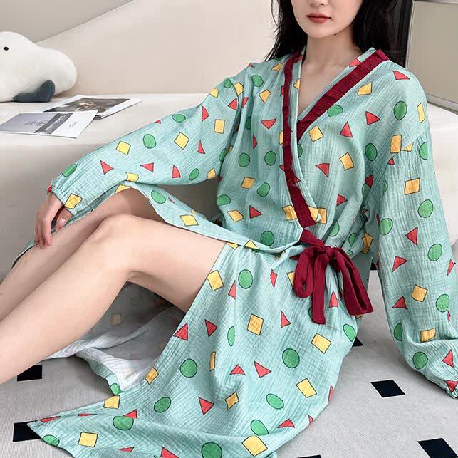 Plus Size Cotton Gauze Geometric Kimono Nightdress - image 3