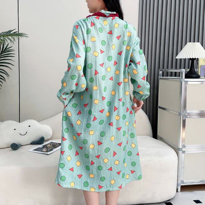 Plus Size Cotton Gauze Geometric Kimono Nightdress - image 2