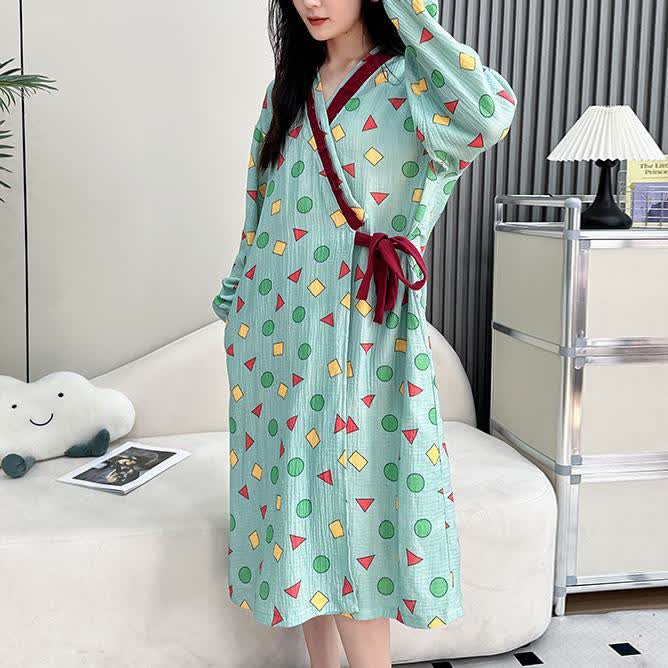 Plus Size Cotton Gauze Geometric Kimono Nightdress - image 1