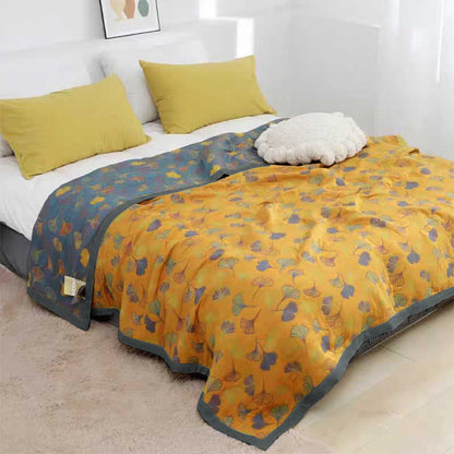 Ginkgo Leaf Pattern Cotton Reversible Quilt