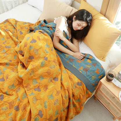 Ginkgo Leaf Pattern Cotton Reversible Quilt - image 2